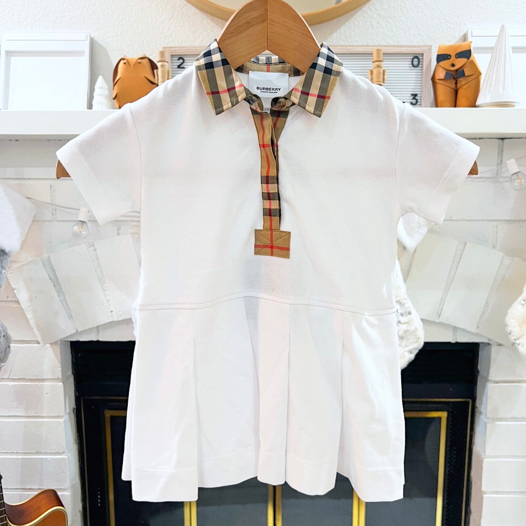 Burberry Baby Cotton Pique Vintage Check Pleated Polo Dress
